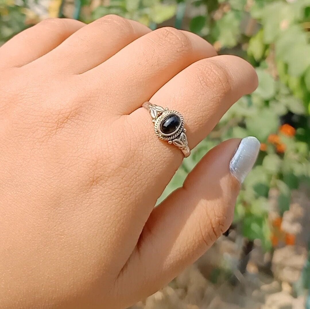 Boho Ring, Handgemachter Silber Schwarzer Onyx 925 Sterling Stein Schmuck von Silverboho925