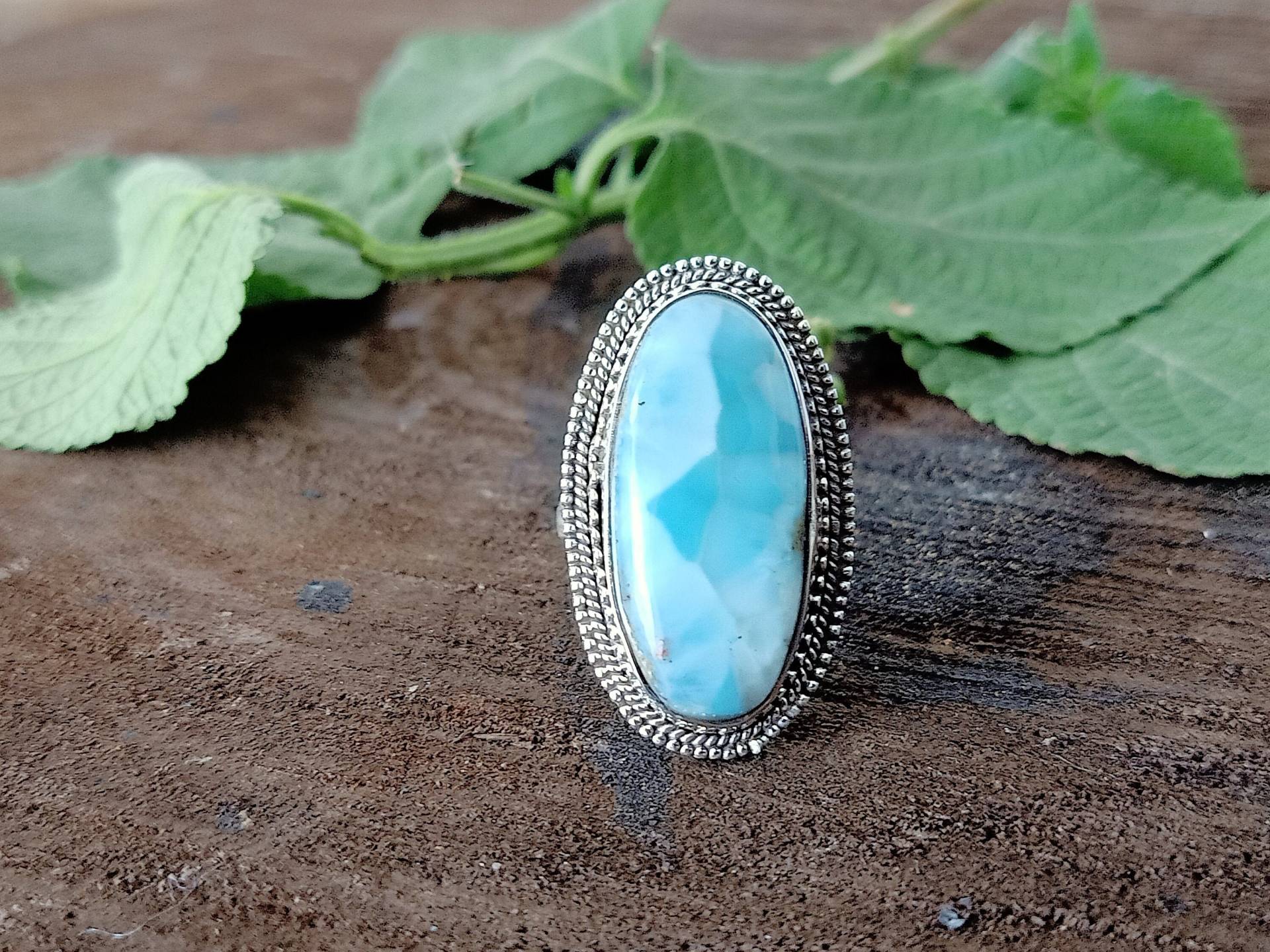 Boho Ring, Larimar Stein Blauer Hippie Schmuck, Geburtstag Geschenk Artikel, Sterling Silber 925, Kostenloser Versand Ringe von Silverboho925