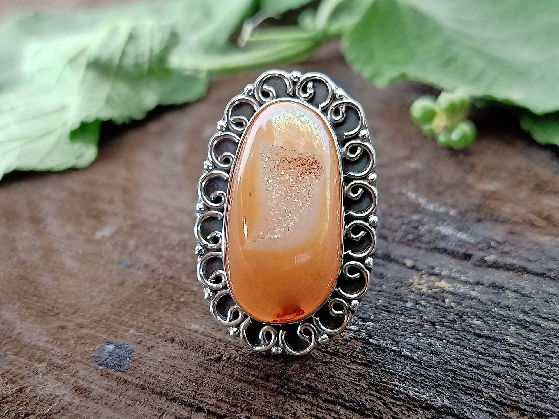 Boho Ring, Pfirsich Farbe Druzy Stein Handgemachte Silber Funkelnde Ringe, Statement Geschenk, Edelstein Ringe Boho Ring, Pfirsich Farbe Druzy Stein Handgemachte Silber Funkelnde Ringe, Statement Geschenk, Edelstein Ringe von Silverboho925