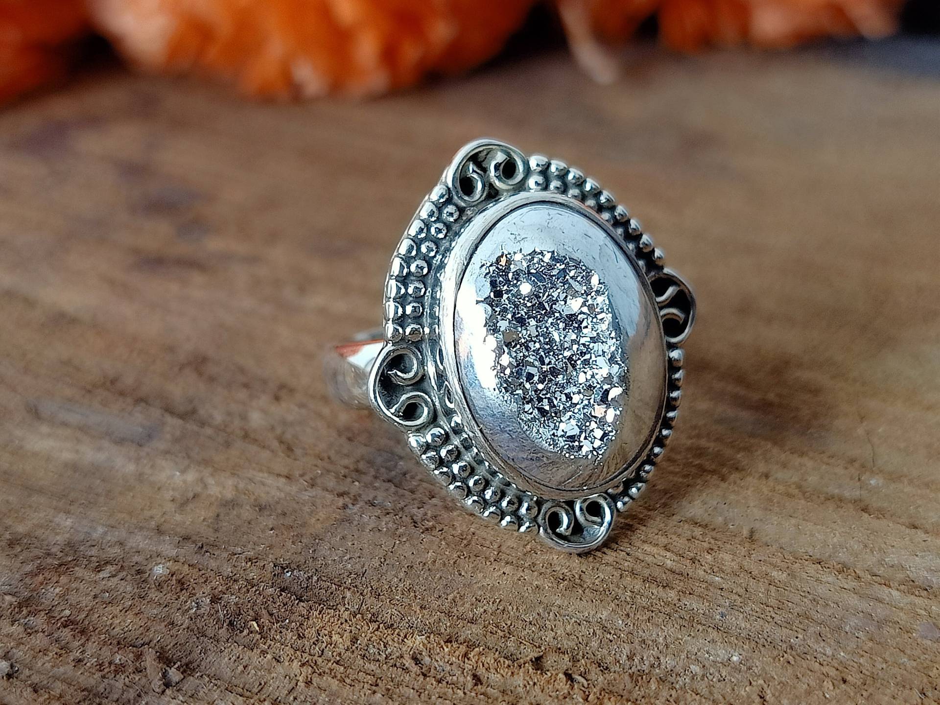 Boho Ringe, Druzy Stein Ring, Handgemachter Silberring, Ovale Form Statement Druzy, Geschenkartikel, Ringe von Silverboho925