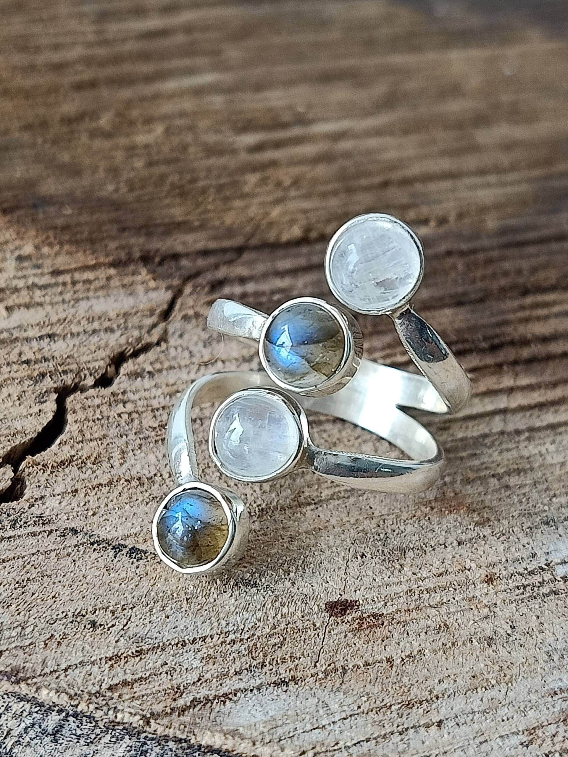 Boho Ringe, Mondstein Und Labradorit Ring, Doppelsteinring, Blaustein Silberring, Mondsteinring, Labradoritringe, Geschenkartikel, Blauer Ring von Silverboho925