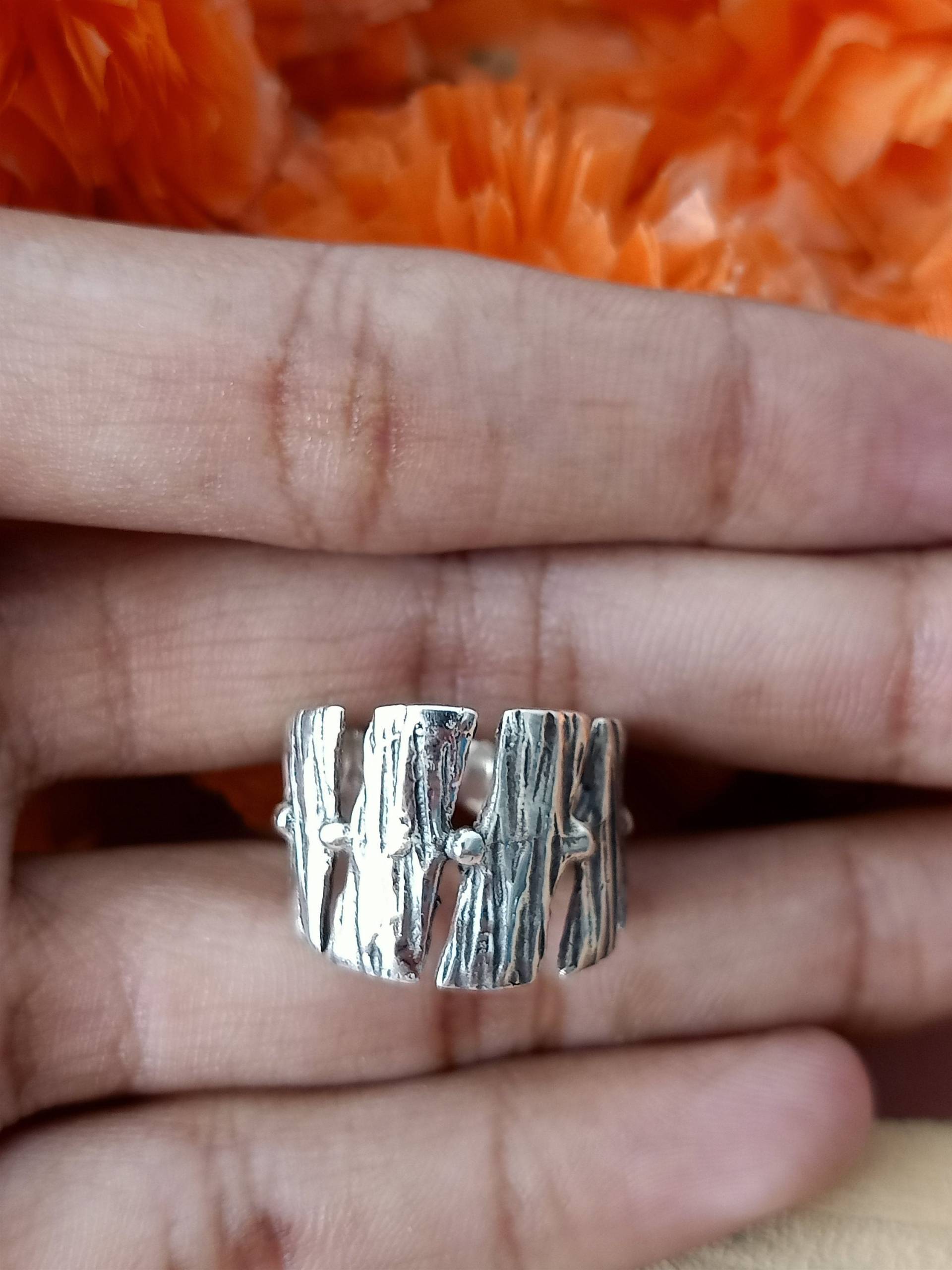 Holzstruktur Design Stapelringe, Sterling Silber, Handgemachter Ring, Stapelring, Boho Statement Ringe, Besonderes von Silverboho925