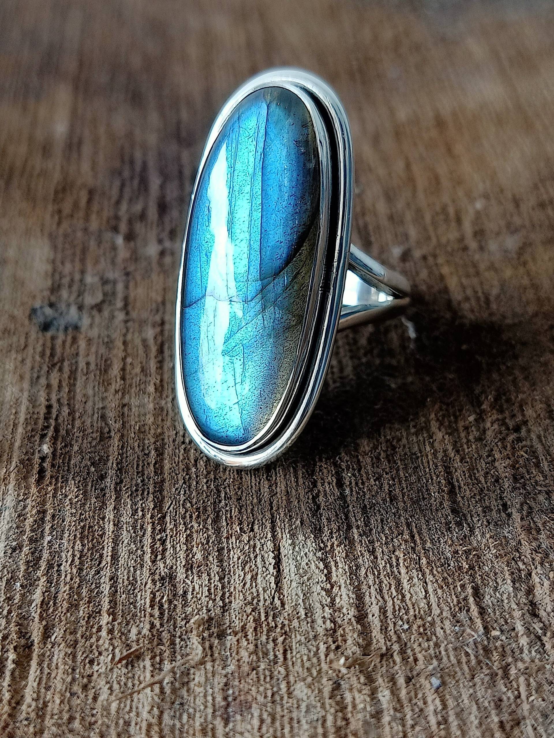 Labradorit Blauer Stein Ring, Handgemachter Mittelfinger Großer Boho Hippie Schmuck, Silber Ring von Silverboho925