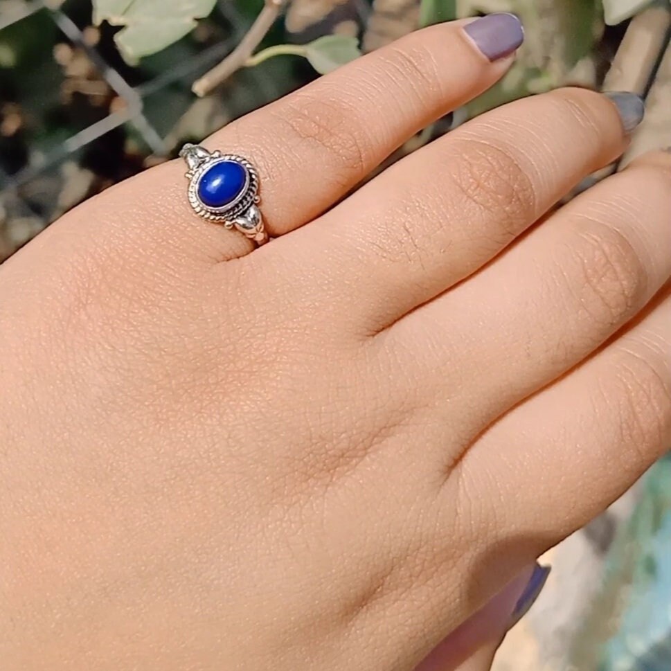 Lapislazuli Silber Ring, Blauer Edelstein Ring Stein Handgemachter Boho Schmuck, Naturstein Silver925 von Silverboho925