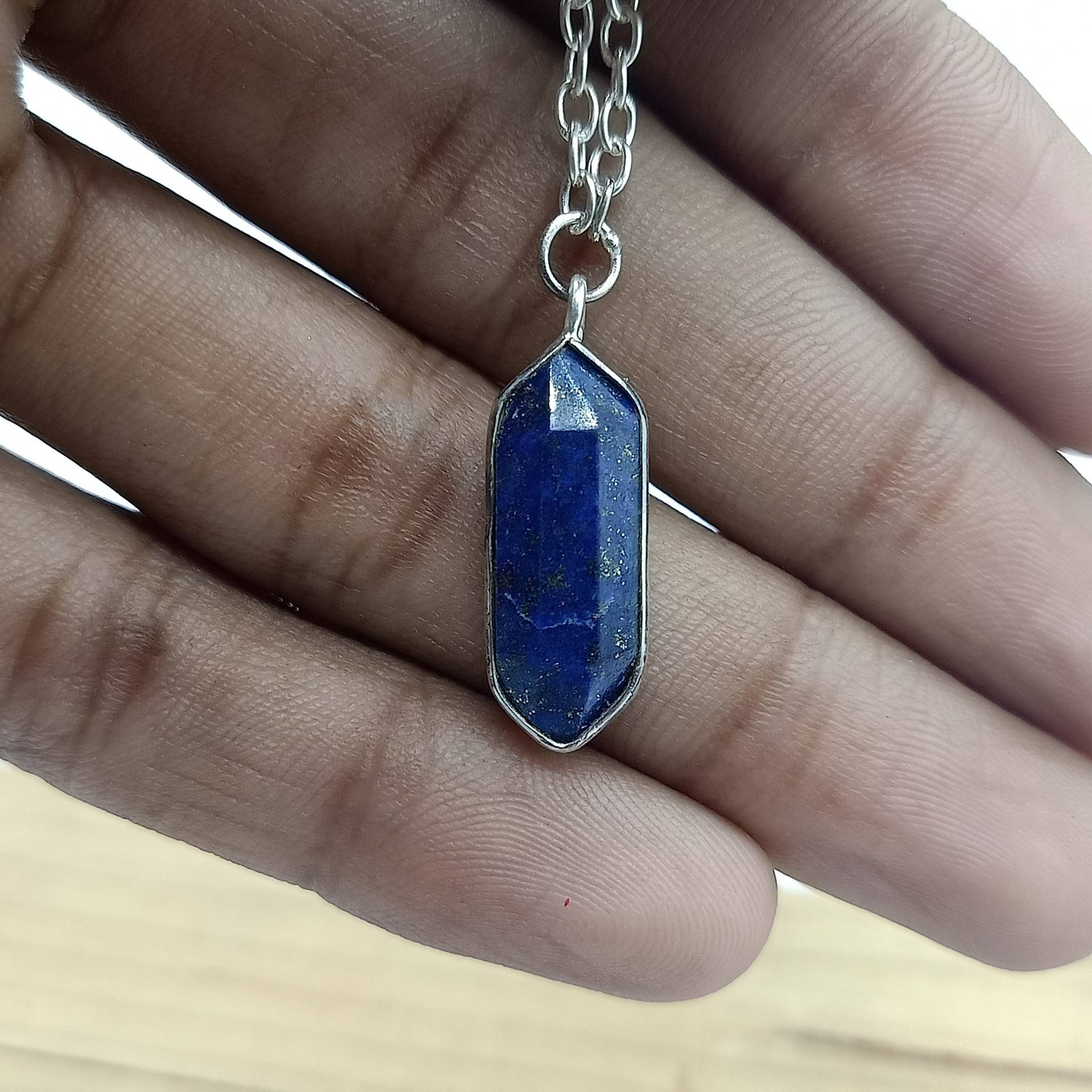 Lapisstein, Halskette Im Einzigartigen Stil Mit Kette, Sterling Silber Anhänger, Blauer Schmuck, Lapis, 925, Geschenk Für Sie, Hippie von Silverboho925