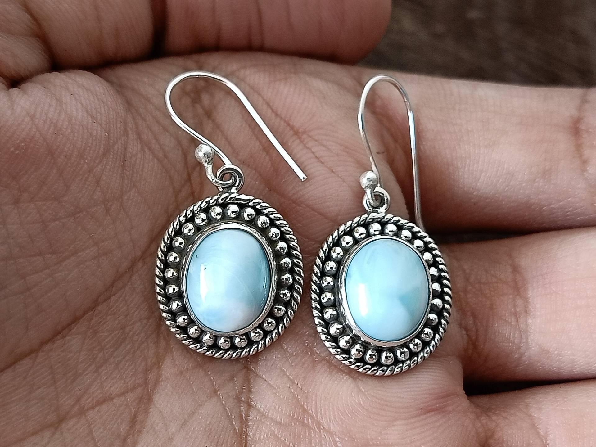 Larimar Sterling Silber Ohrringe, Ohrhänger, Schmuck, 925, Oval Geformt, Geschenk Für Sie von Silverboho925