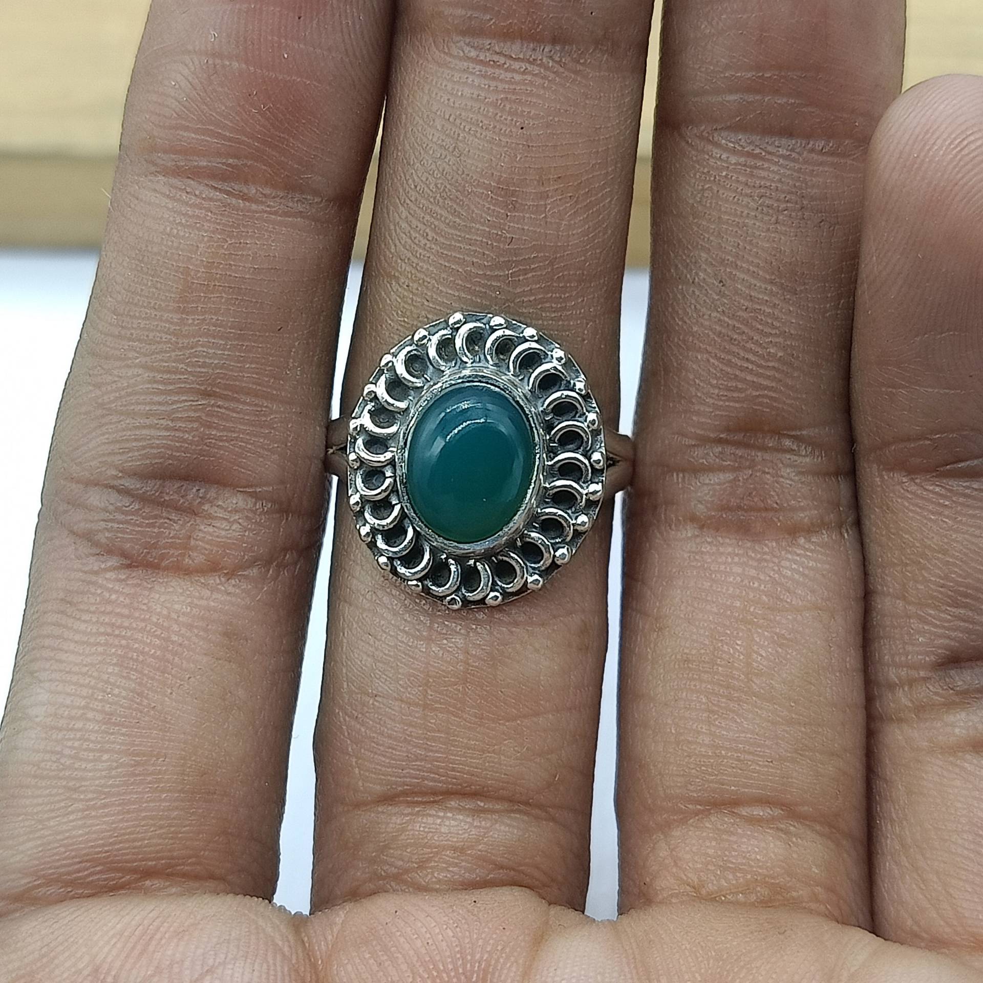 Natürlicher Grüner Onyx Ring-Handgemachter Silber Ring-925 Sterling Ring-Oval Designer Ring-Dezember Geburtsstein-Versprechen Ring, Geschenk von Silverboho925
