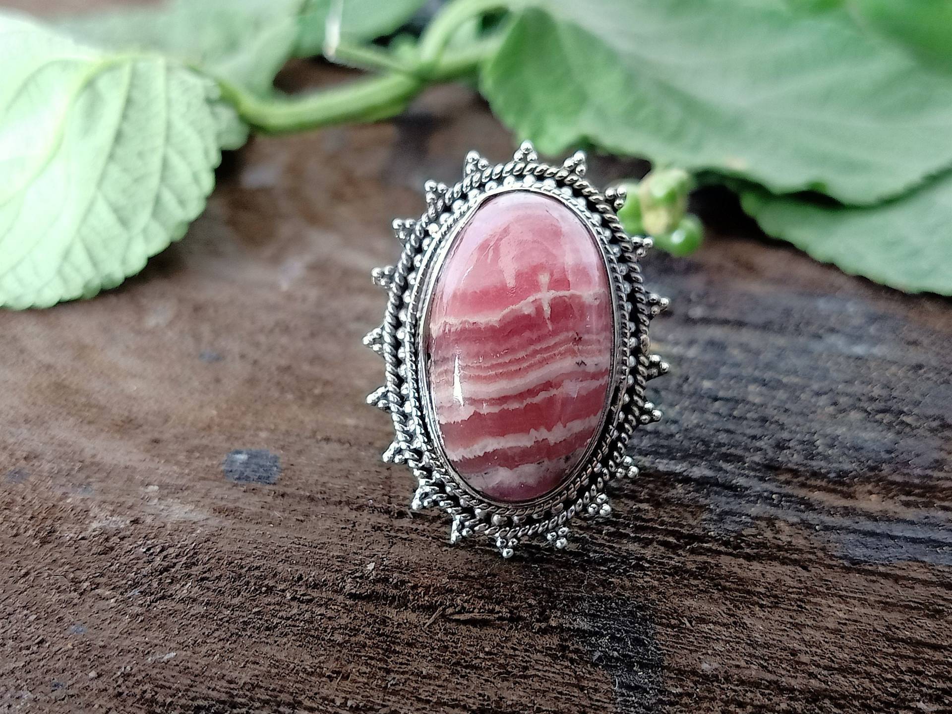 Natürlicher Rhodochrosit Boho Ring, Handgemachter Rosa Stein Hippie Schmuck, 925 Sterling Silber, Silberring, Rhodochrosit, Statement Ringe von Silverboho925