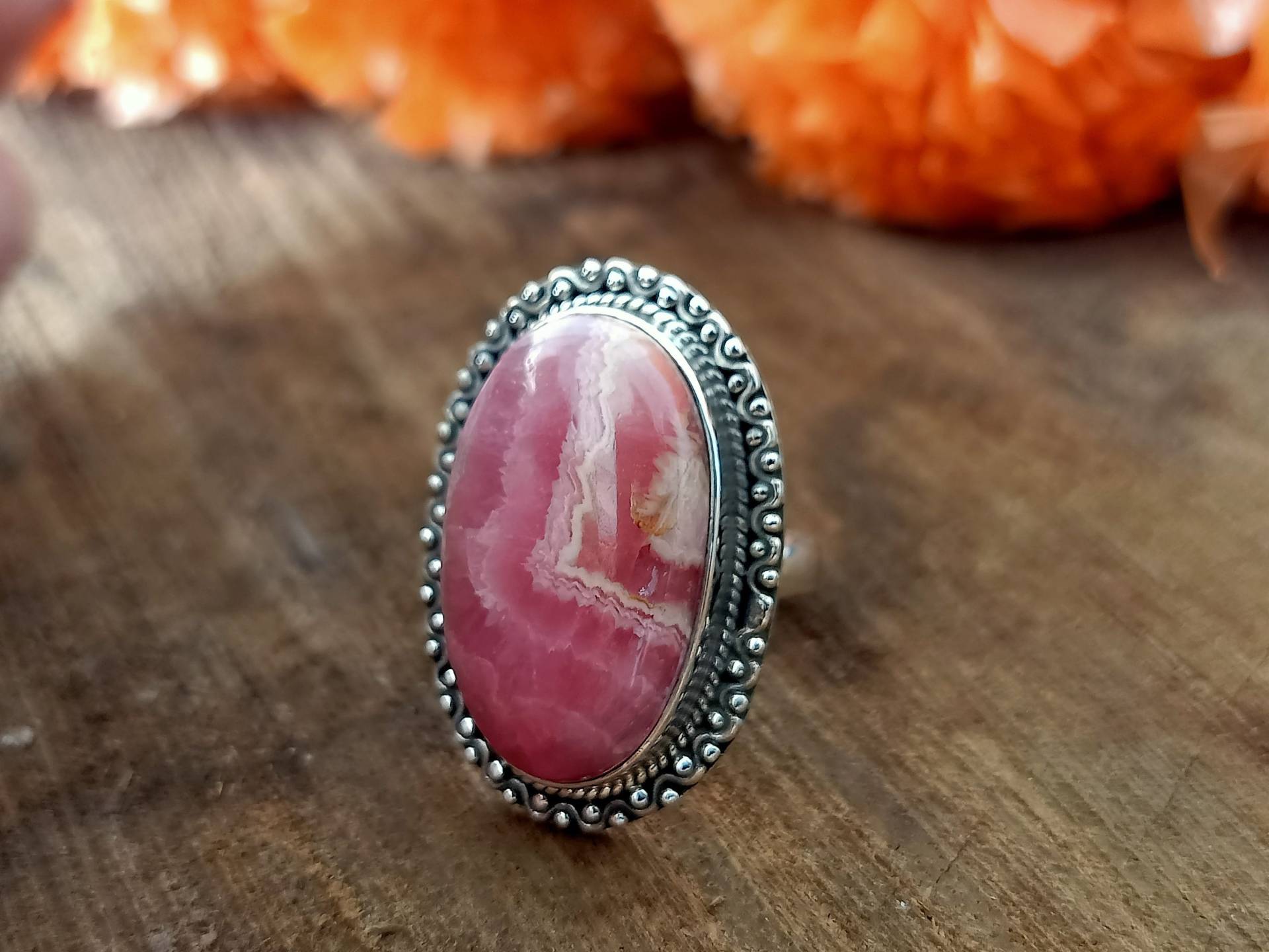 Natürlicher Rhodochrosit Boho Ring, Handgemachter Rosa Stein Hippie Schmuck, 925 Sterling Silber, Silberring, Rhodochrosit, Statement Ringe von Silverboho925