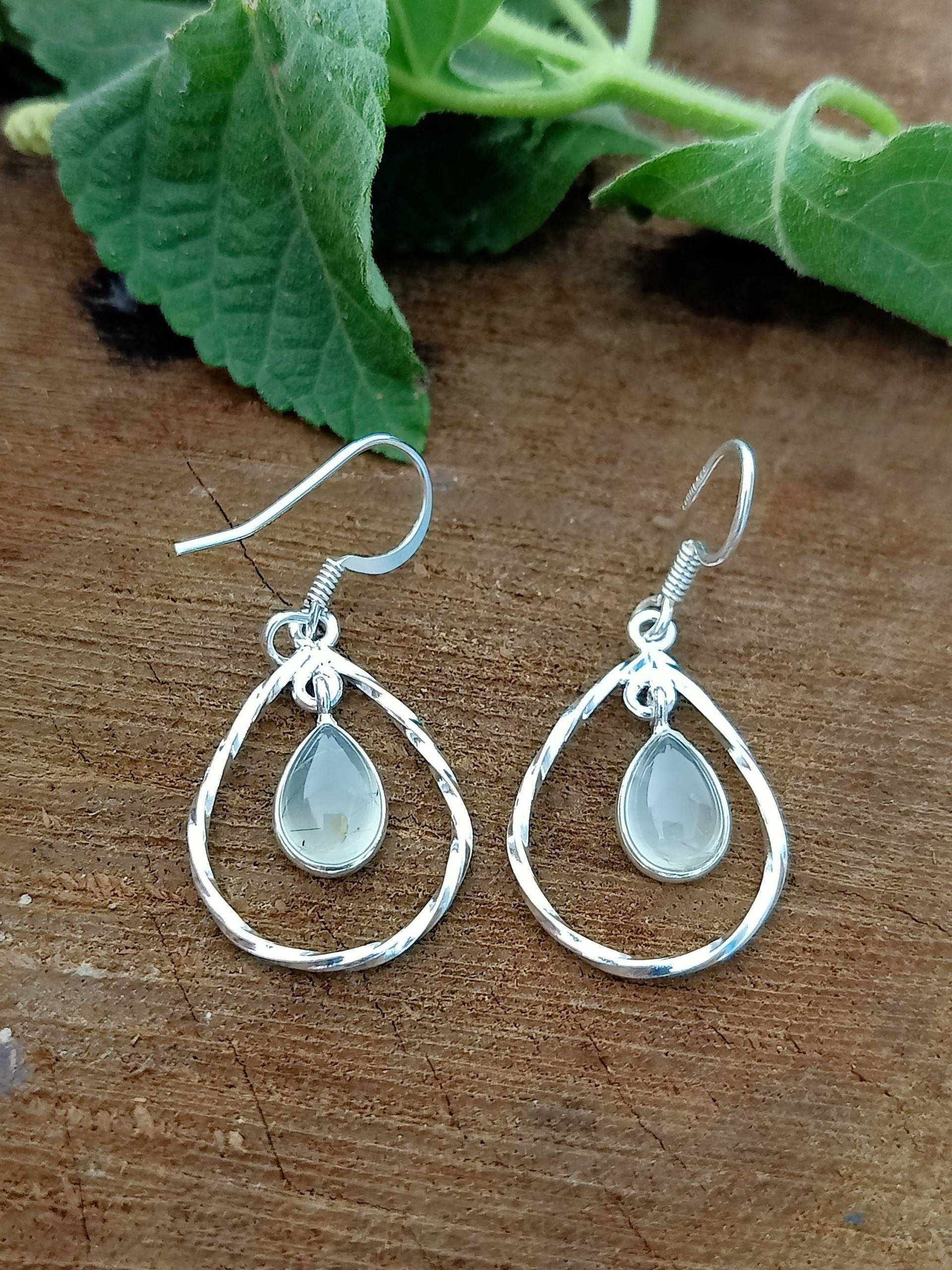 Prehnit Sterling Silber Ohrringe, Grüne 925, Birnenform, Geschenk Für Sie von Silverboho925