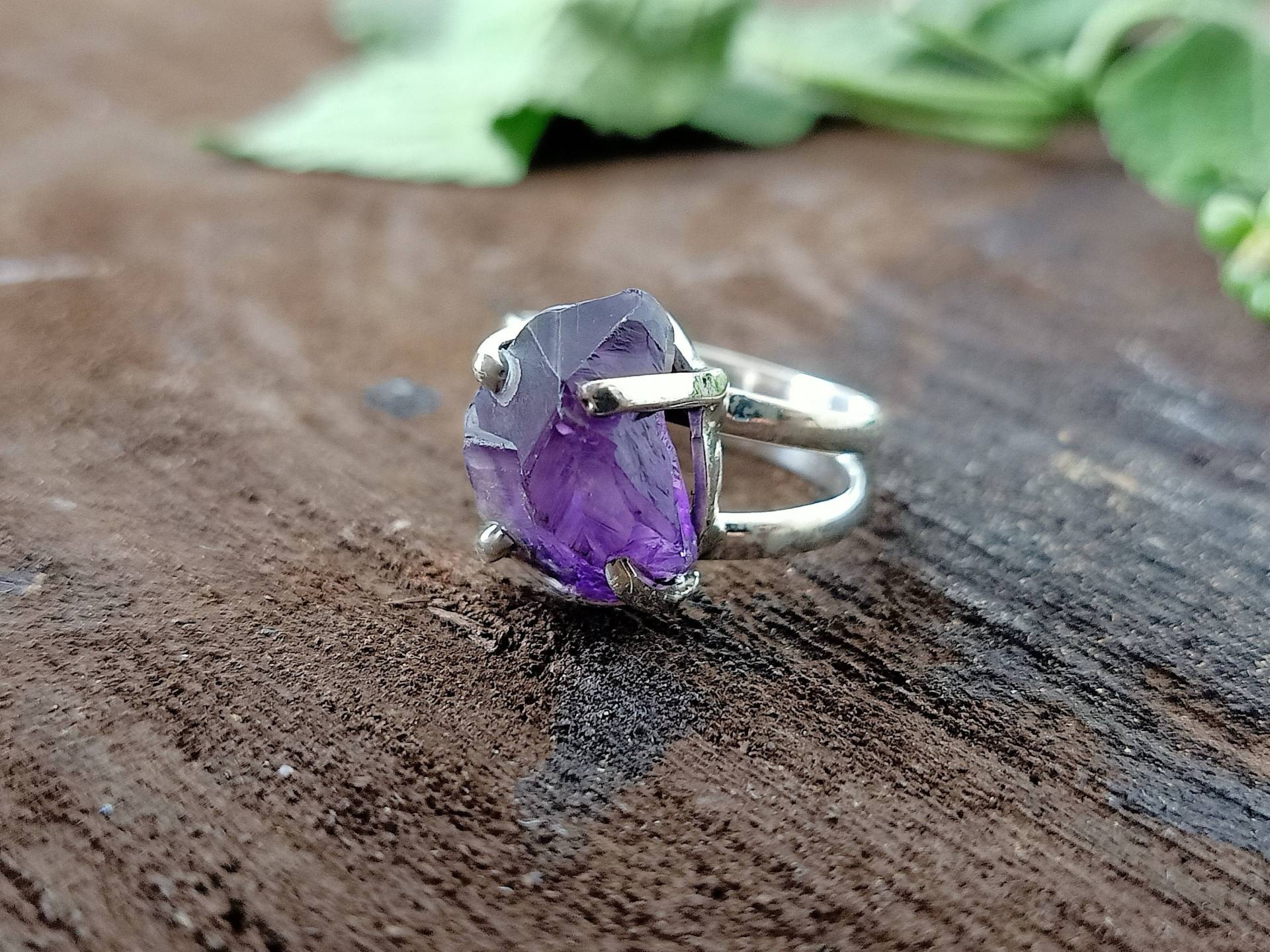 Rohstein Ring, Amethyst Silber Ringe, Lila Stein Handgemachter Boho Schmuck, Naturstein Silver925 von Silverboho925