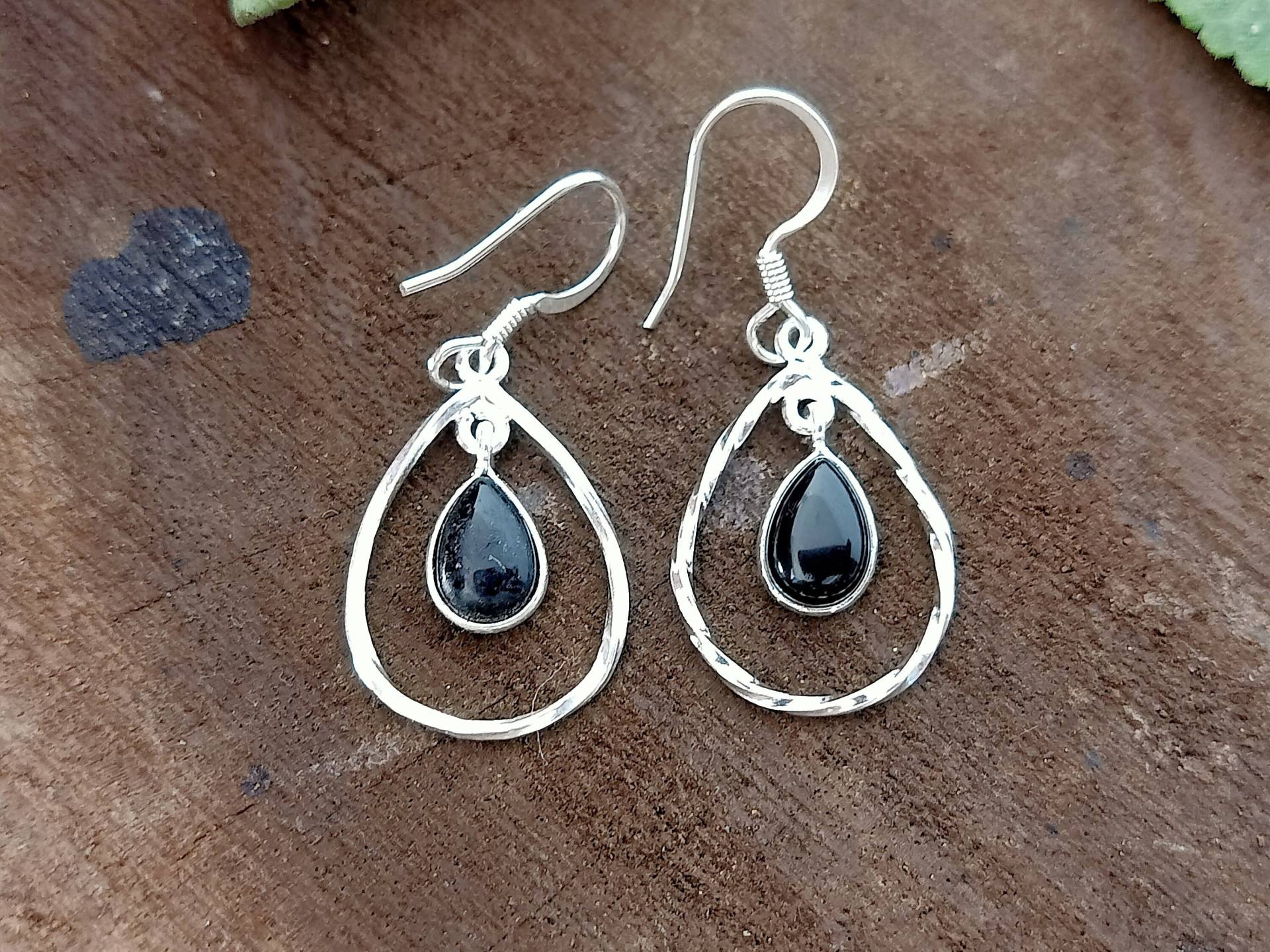 Schwarzer Onyx Sterling Silber Ohrring, Schwarzer Ohrhänger, Schmuck, 925, Birnenform, Geschenk Für Sie von Silverboho925