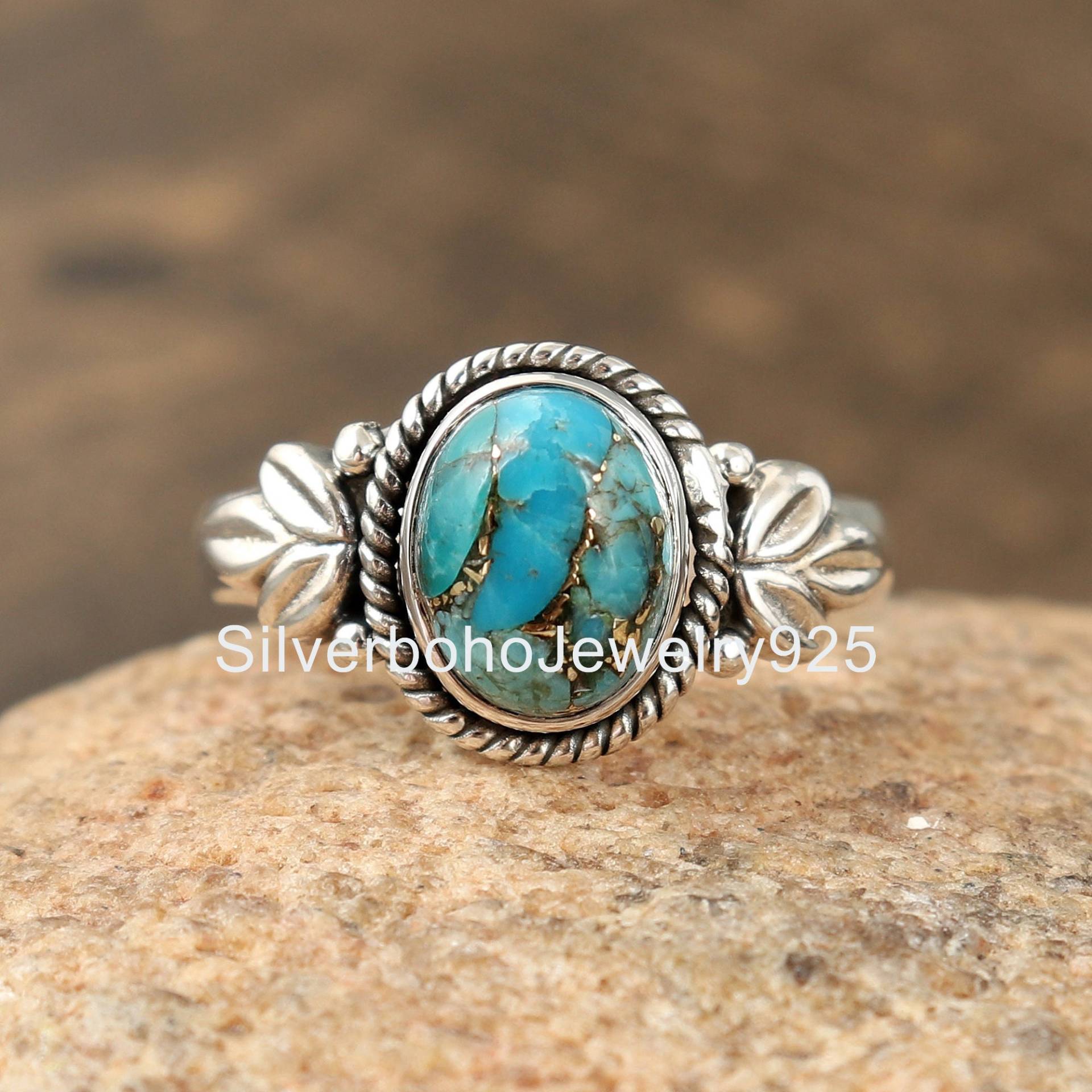 Blauer Kupfer Türkis Ring, Edelstein Handgemachter Silber Geschenk Für Sie, Zierliche Verkauf Blauer Kupfer Türkis Ring, Edelstein Handgemachter Silber Geschenk Für Sie, Zierliche Verkauf von SilverbohoJewelry925