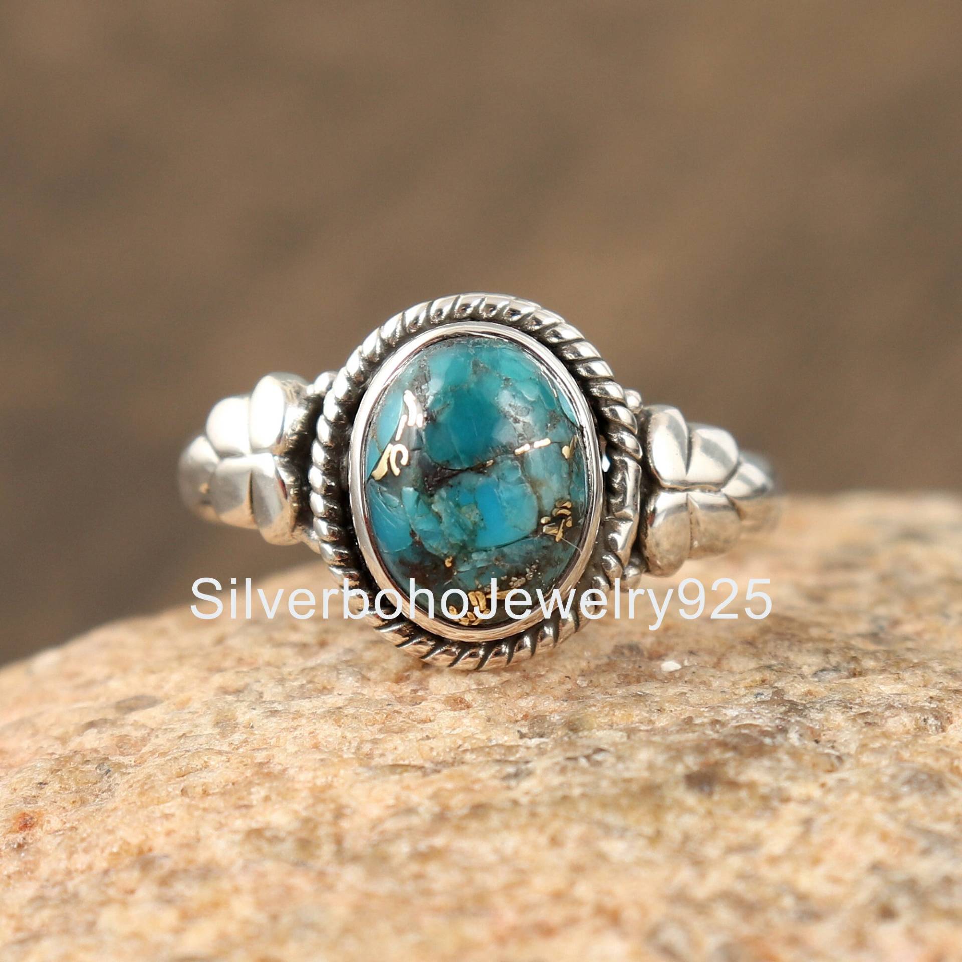 Blauer Kupfer Türkis Ring, Edelstein Handgemachter Silber Geschenk Für Sie, Zierliche Verkauf Blauer Kupfer Türkis Ring, Edelstein Handgemachter Silber Geschenk Für Sie, Zierliche Verkauf von SilverbohoJewelry925