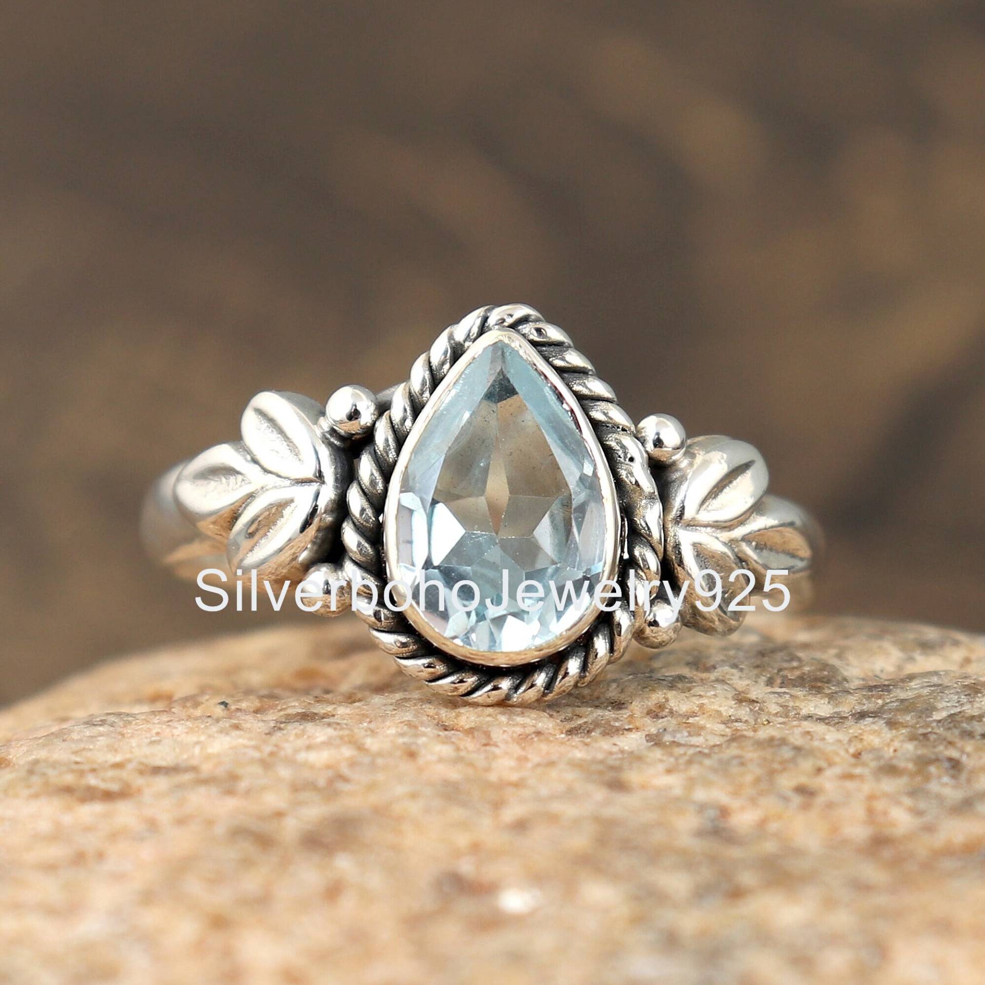 Blautopas Ring, 925 Silberring, Edelstein Ring Für Jeden Tag, Topas Schliffstein Boho Birnenform Sale Blautopas Ring, 925 Silberring, Edelstein Ring Für Jeden Tag, Topas Schliffstein Boho Birnenform Sale von SilverbohoJewelry925