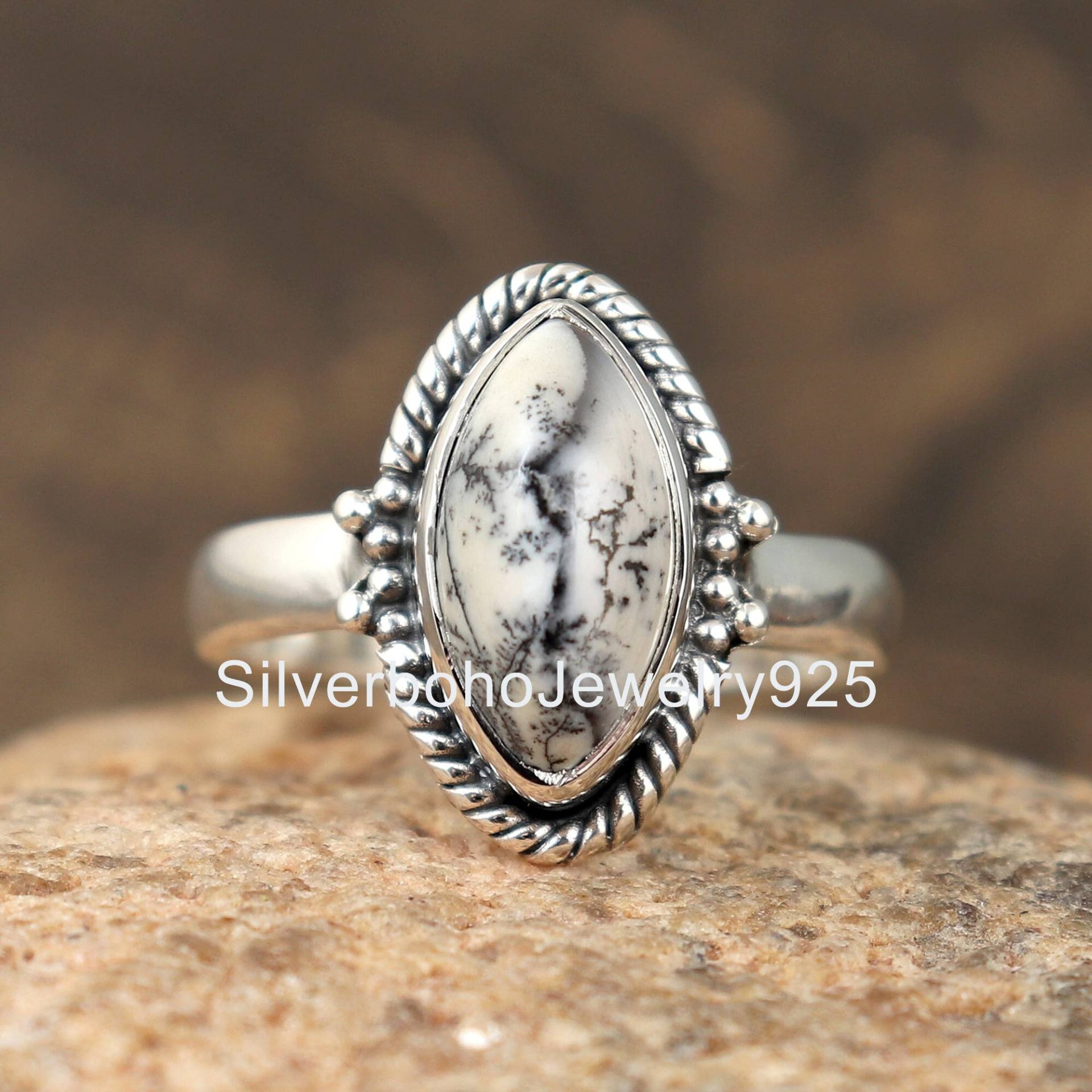 Dendrit Opal Ring, Edelstein Handgemachter Schmuck, Frauen Jeden Tag Jubiläum 925 Silber Ring von SilverbohoJewelry925