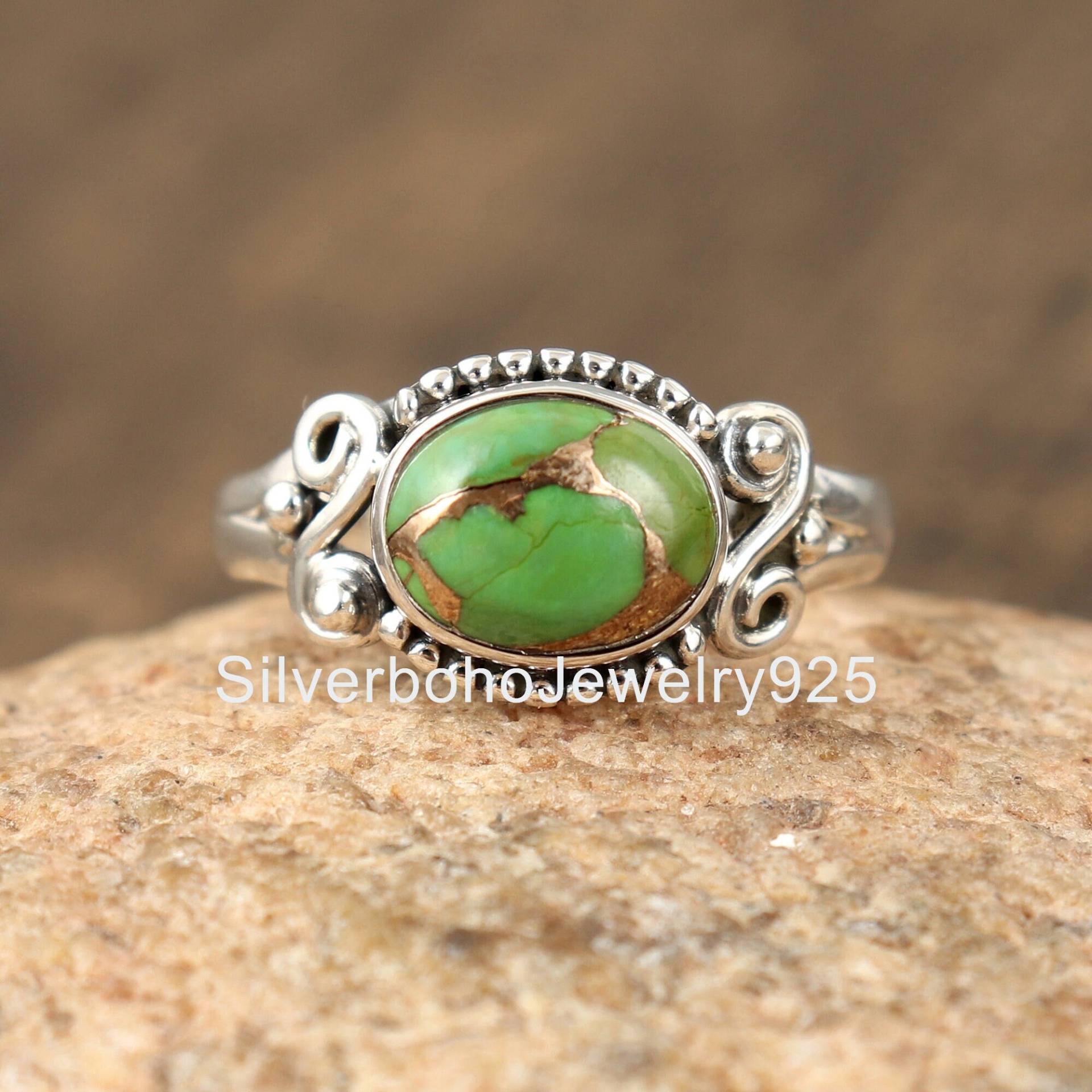 Grüner Türkis Ring, 925 Silberring, Kupfer 7 X 9 Mm Oval Zierlicher Kupferring, Handgemachter Boho Schmuck Grüner Türkis Ring, 925 Silberring, Kupfer 7 X 9 Mm Oval Zierlicher Kupferring, Handgemachter Boho Schmuck von SilverbohoJewelry925