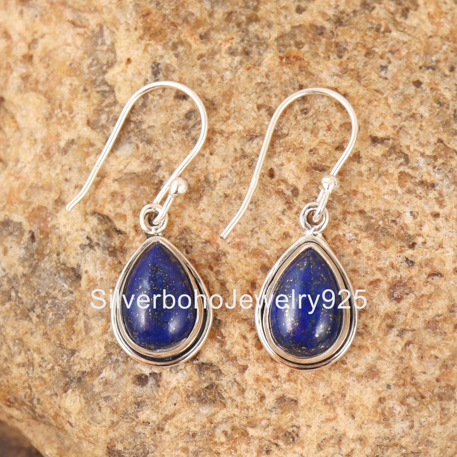 Lapislazuli Ohrringe, Edelstein Handgemachte Ohrring, Sterling Silber Geschenk Für Sie, Damen Boho Im Angebot von SilverbohoJewelry925