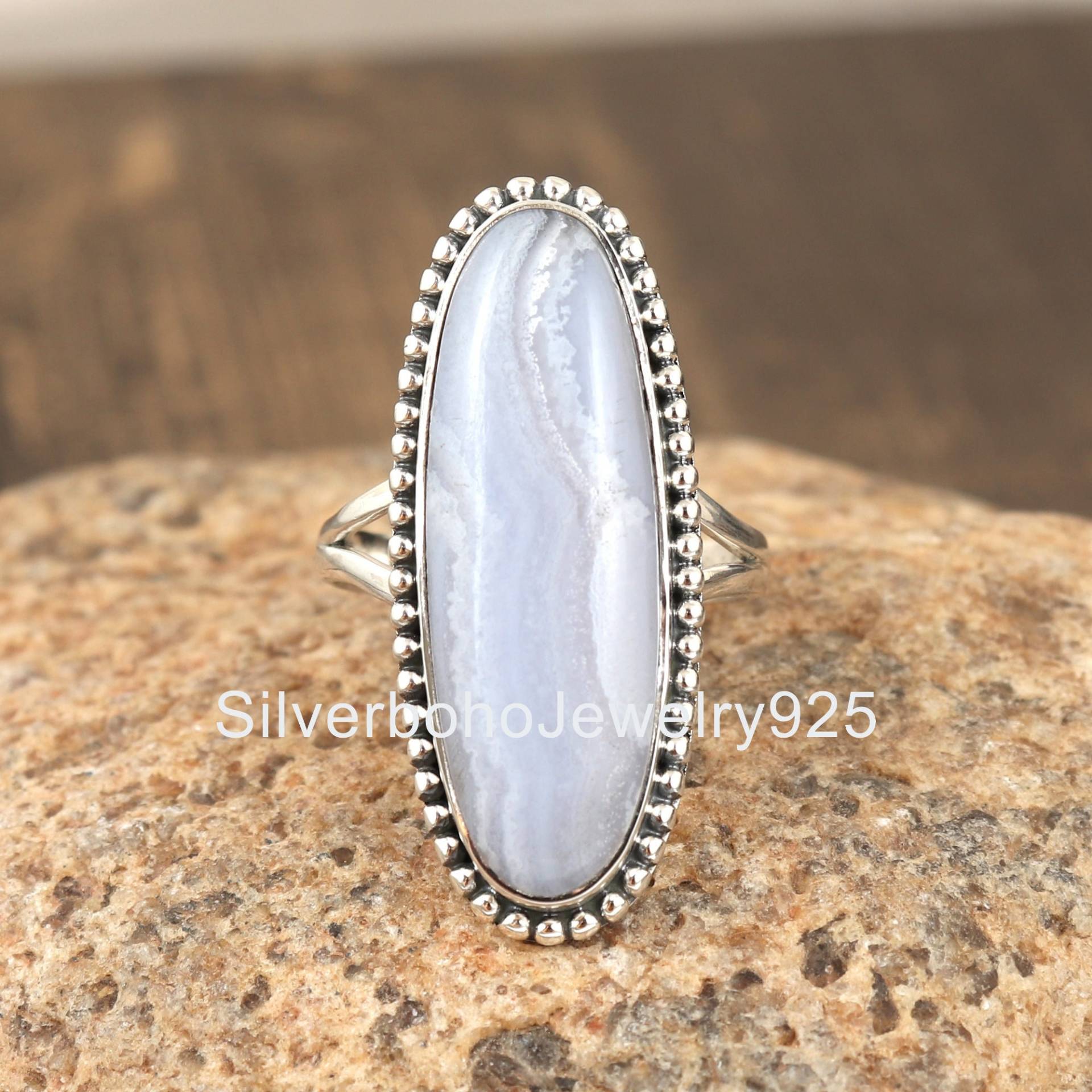 Natürliche Spitze Achat Ring, 925 Silber Edelstein Antike Frauen Großer Stein Oxidiert, Geschenk von SilverbohoJewelry925