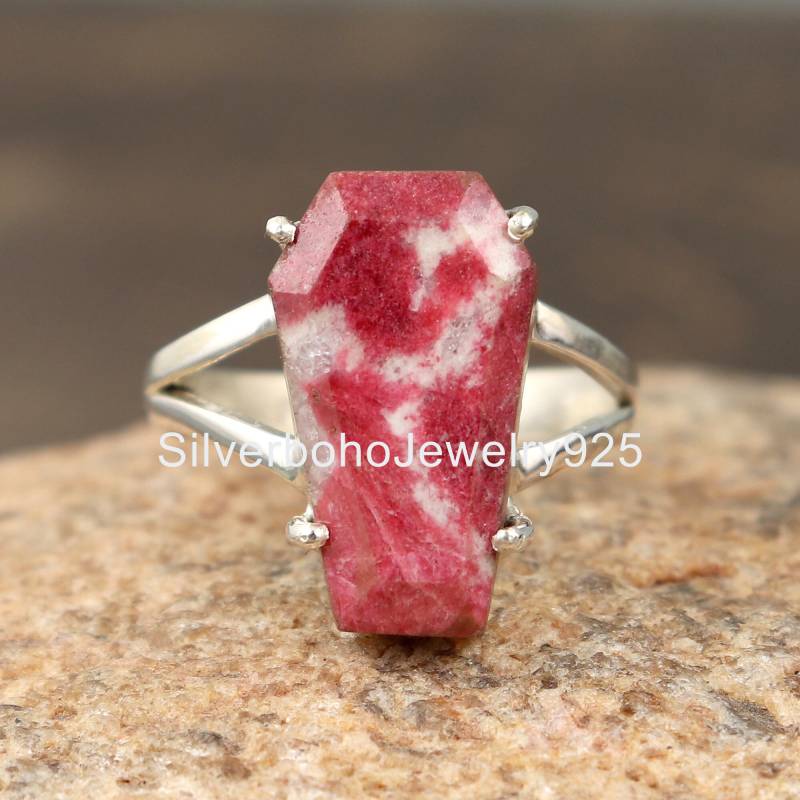 Natürliche Thulit Sarg Form Edelstein Silber Ring, 925 Sterling Braut Hochzeit Schmuck Geschenkidee von SilverbohoJewelry925