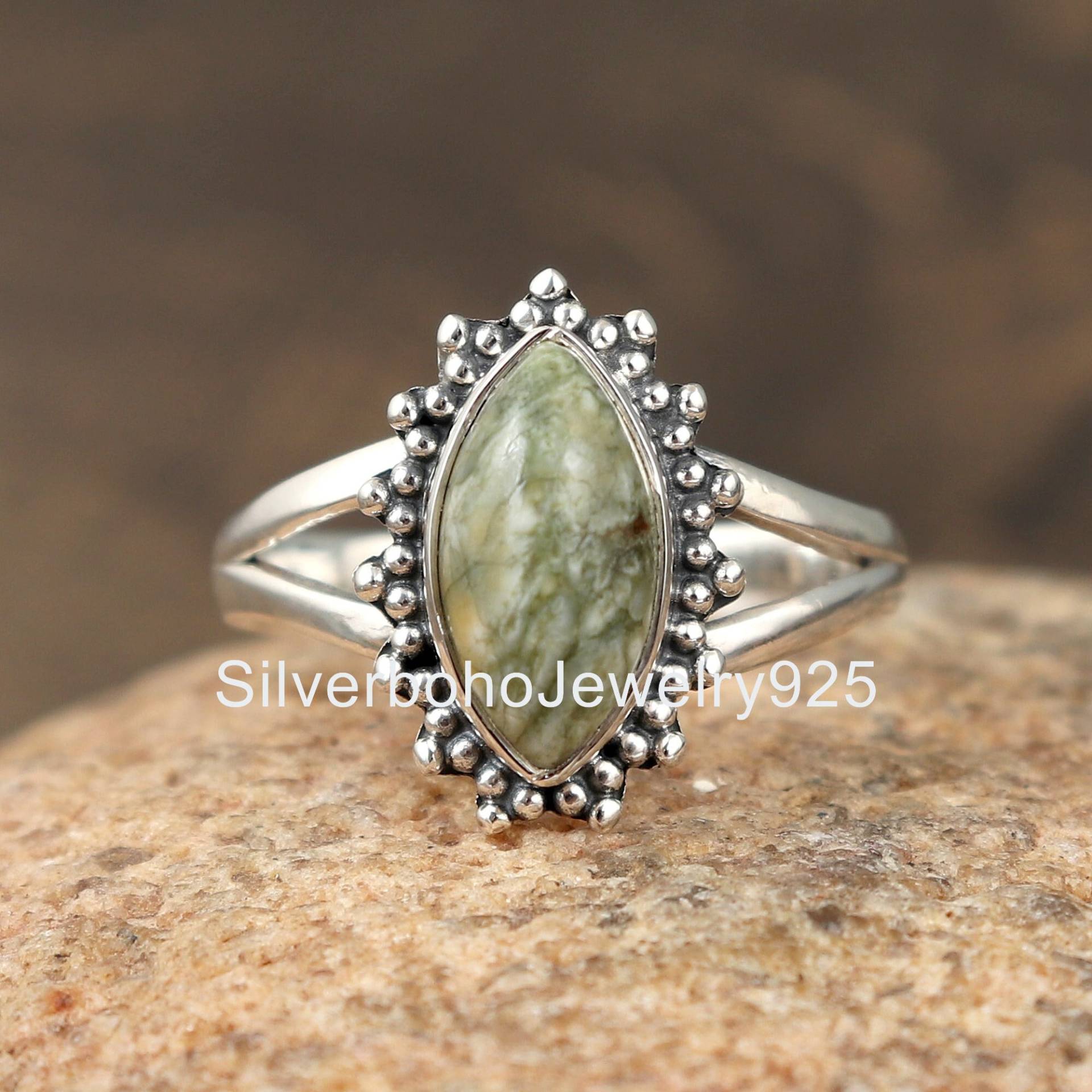 Regen Wald Jaspis Ring, Silber Edelstein Antiker Frauen Ring. Jubiläum Boho Sale von SilverbohoJewelry925