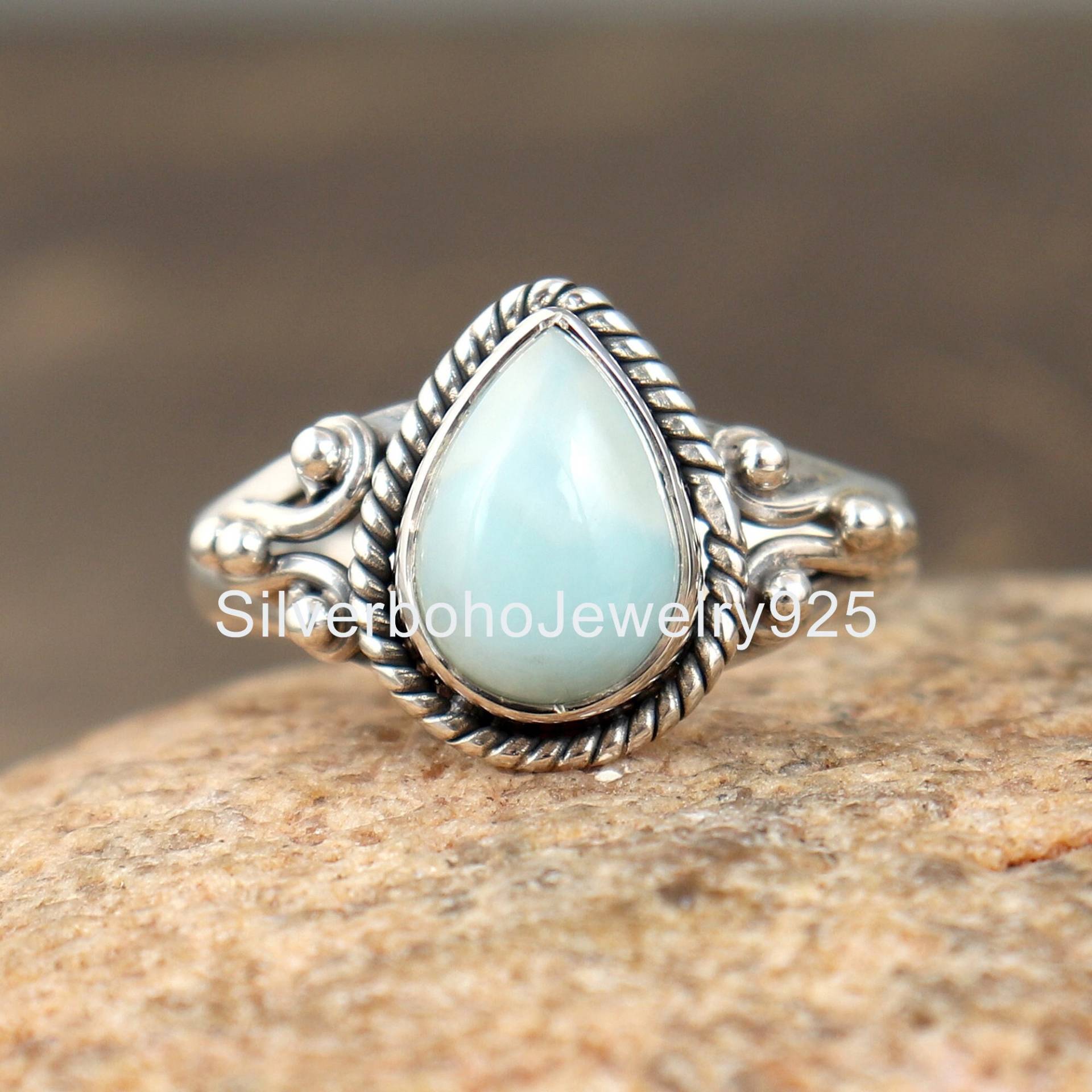 Silberring, Larimar Ring, Boho Handgemachter Blau Oxidierter Stein Frauen Geschenk Für Sie, Jubiläum Ring von SilverbohoJewelry925