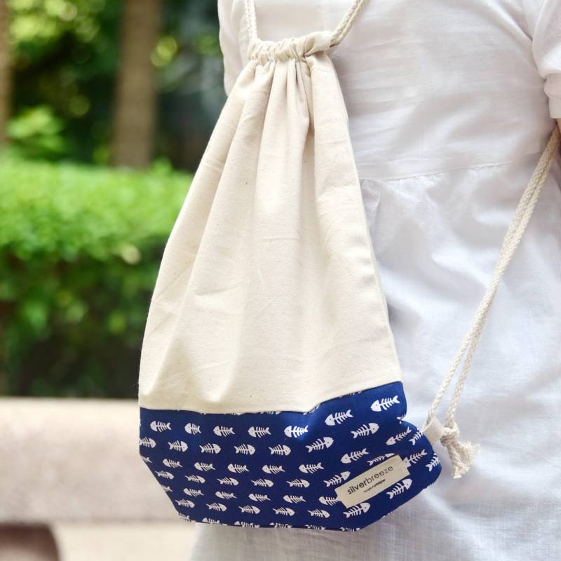 Sale Zugbeutel/Baumwollrucksack Handgemachter Rucksack Turnbeutel Schwimmbeutel ~ Fischgräten | B111 Rs von SilverbreezeBag