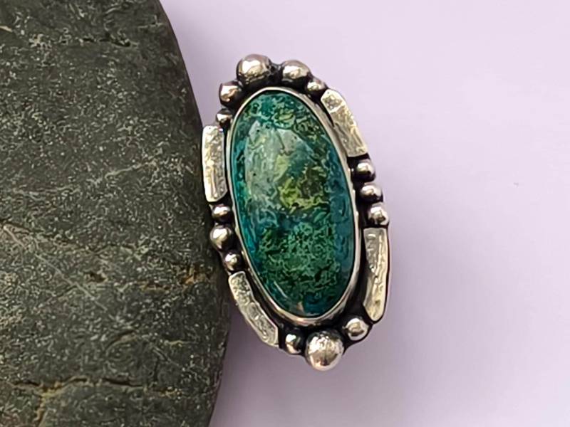 Boho Grüner Jaspis Sterlingsilber Ring Handgemachter Schmuck von SilverbySueDesigns
