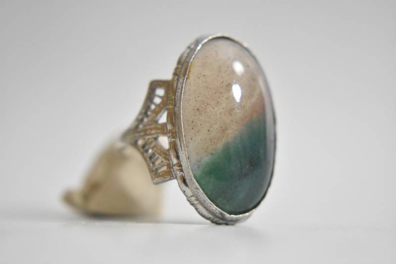 Achat-Ring Art Deco Vintage Sterling Silber Filigran Größe 7 von Silvercity925