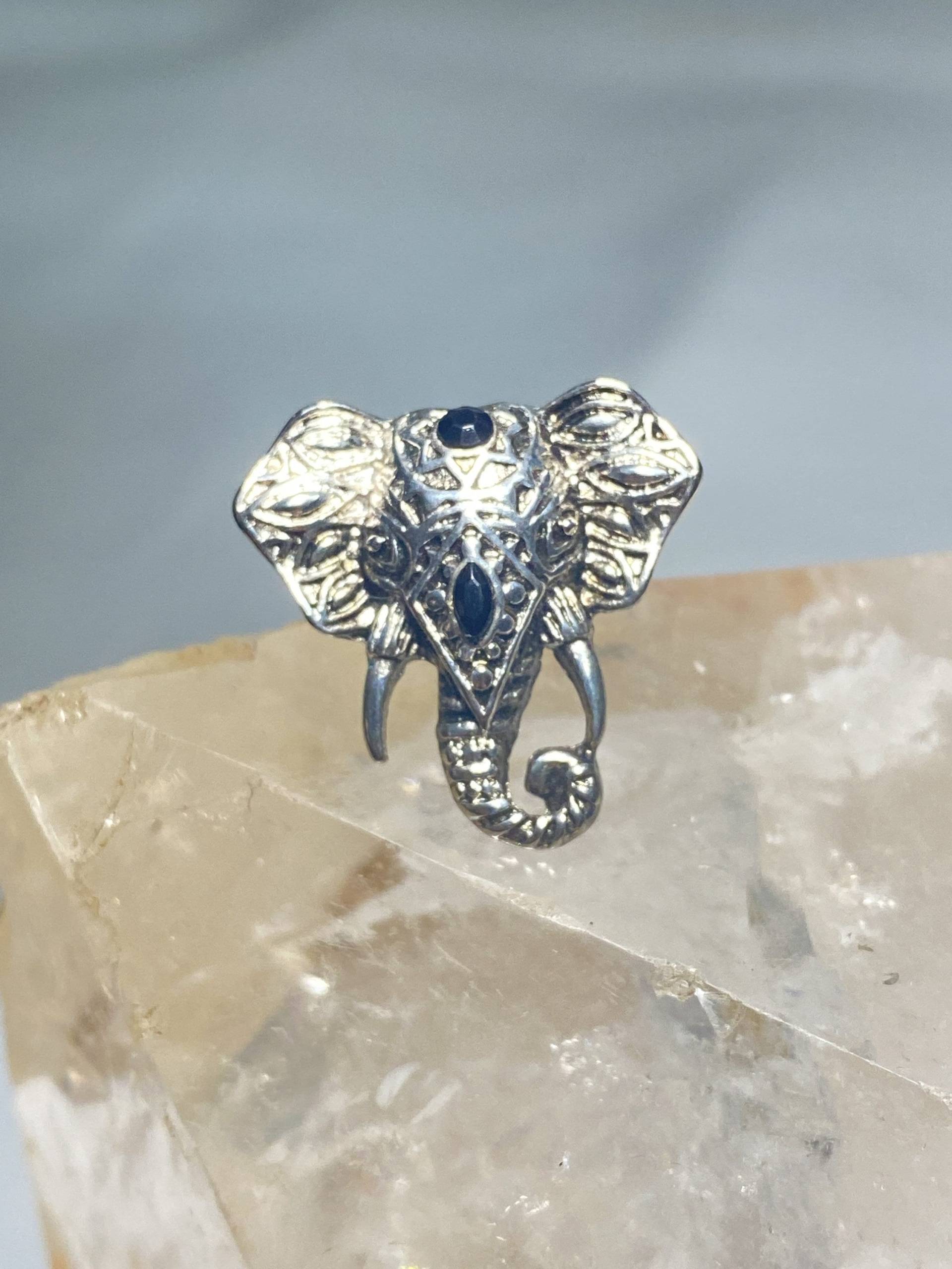 Elefant Ring Lang Gesicht Rosa Silber Damen Mädchen Größe 5, 25 von Silvercity925