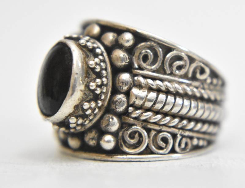 Frauen Onyx Ring Größe 5 Plus Zigarre Band Grobstrick Sterling Silber Pinky von Silvercity925