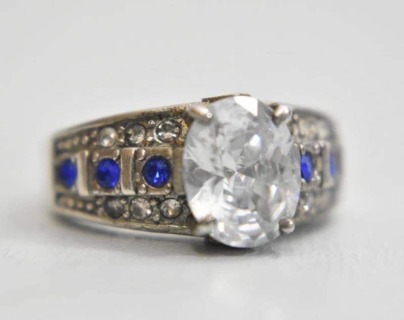 Kristall Ring Vintage Blau Cocktail Sterling Silber Damen Größe 7 von Silvercity925