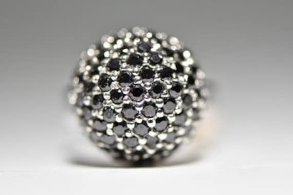 Kuppel Ring Art Deco Cocktail Bubble Schwarz Kristalle Sterling Silber Damen Größe 8, 75 von Silvercity925