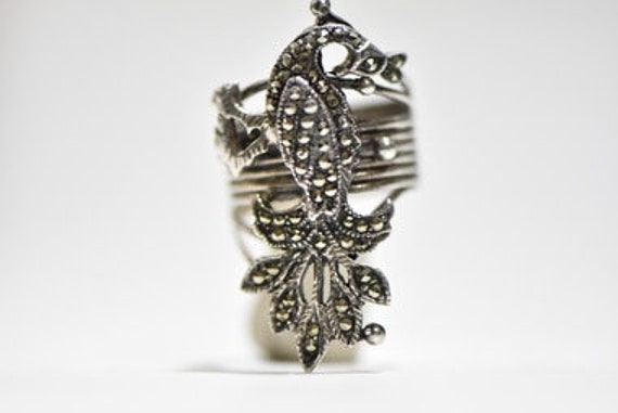 Langer Pfau Ring Vogel Band Markasiten Boho Sterling Silber Damen Größe 7, 50 von Silvercity925