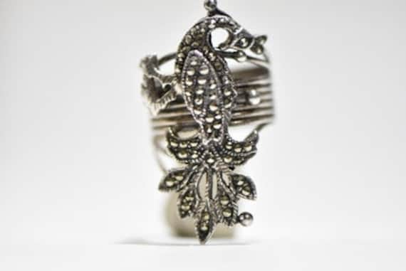 Langer Pfau Ring Vogel Band Markasiten Boho Sterling Silber Damen Größe 7, 50 von Silvercity925