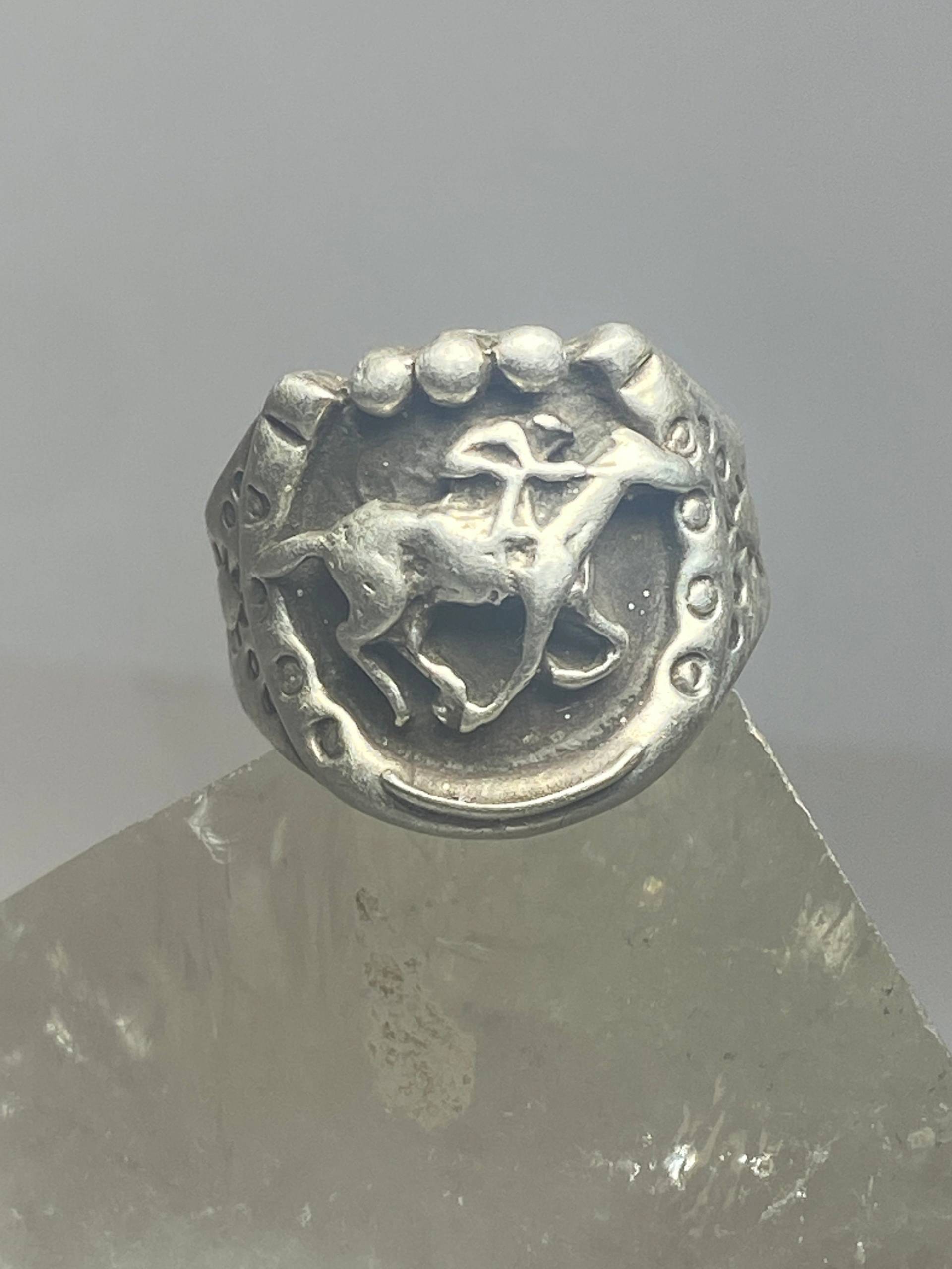 Pferd Rennläufer Ring Größe 38 Hufeisen Glücksband Sw Sterling Silber Damen Herren von Silvercity925