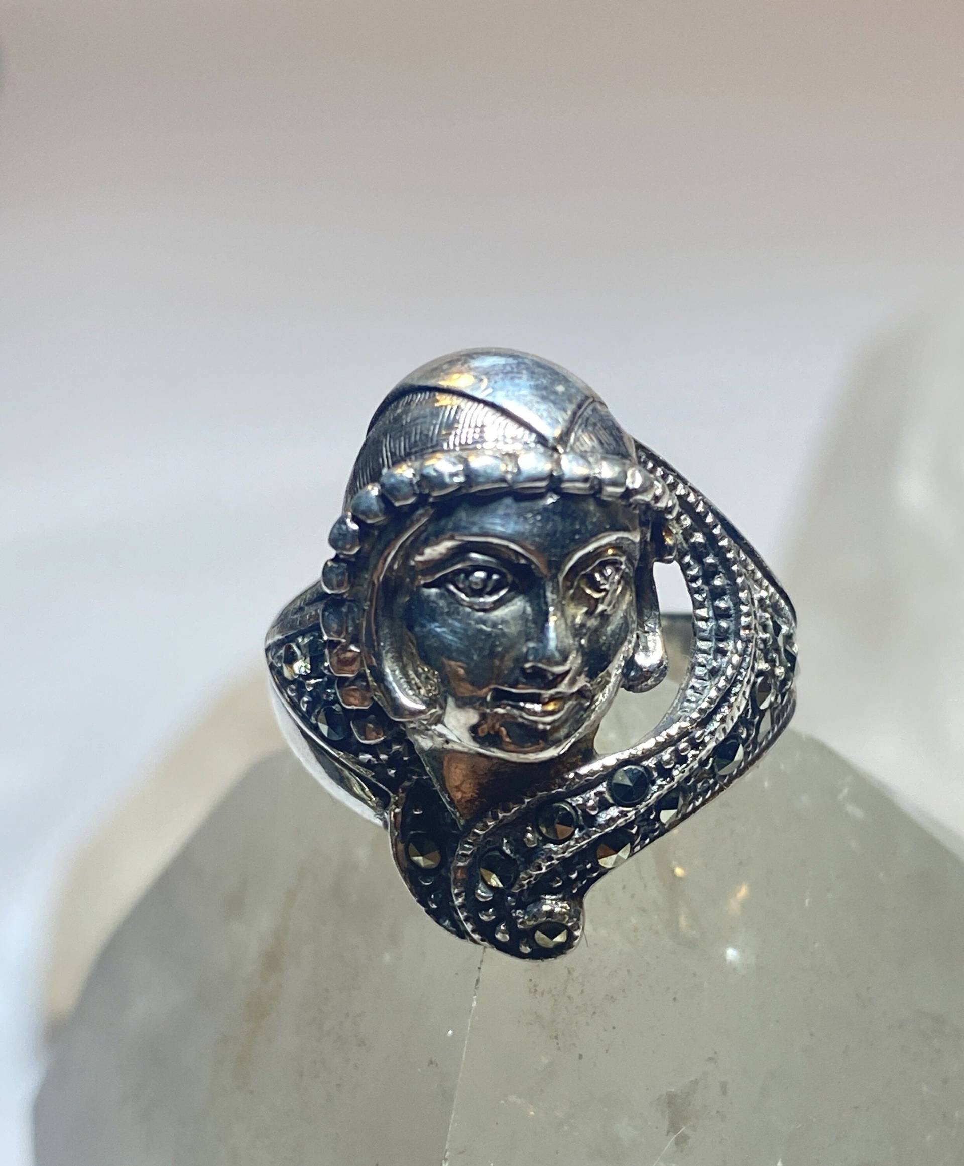 Ring Dame Gesicht Ringgröße 7, 25 Art-Deco-Markasiten-Band Sterling Silber Frauen von Silvercity925