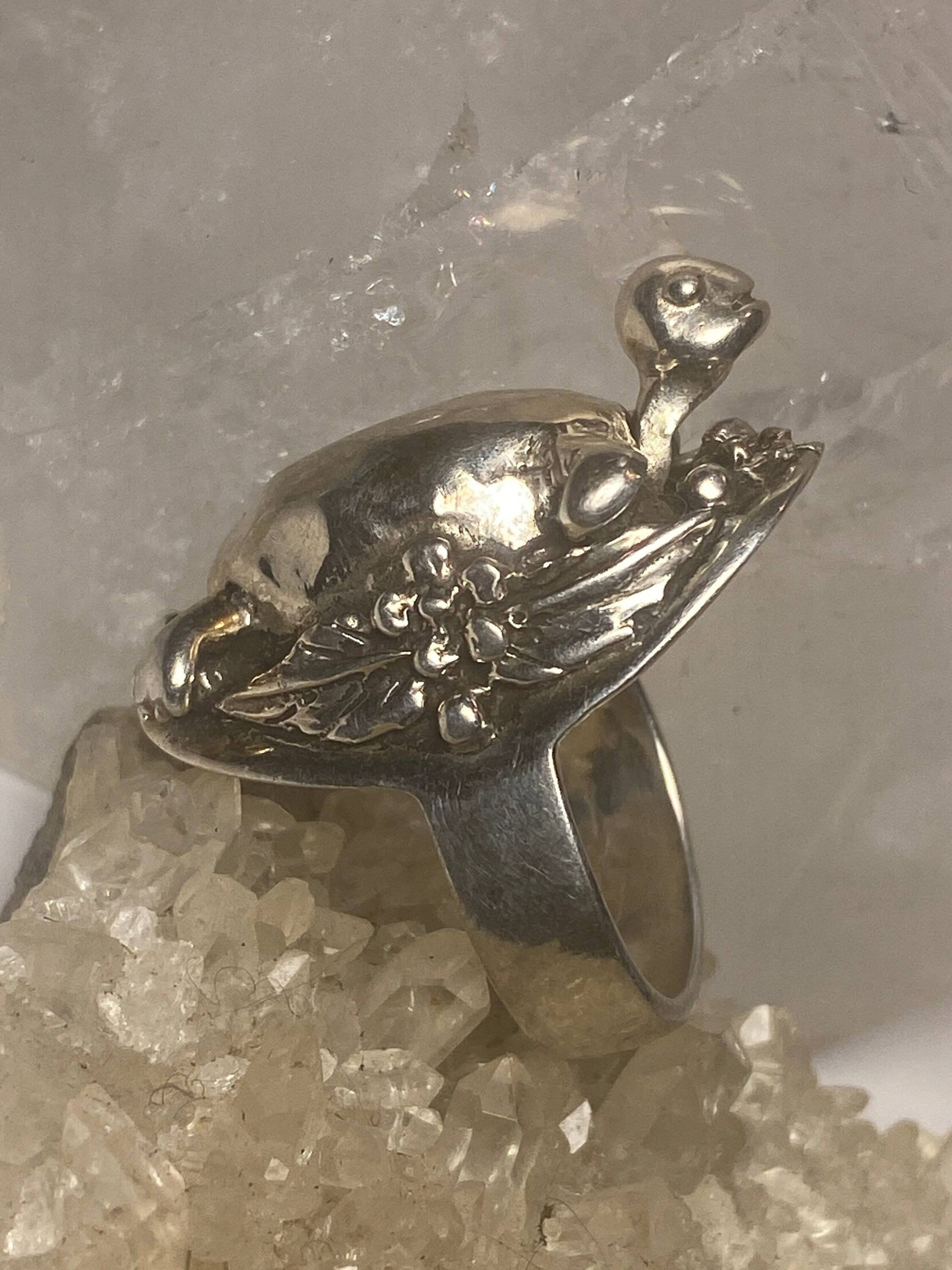 Schildkröte Ring Beweglicher Kopf Mexiko Blumenband Sterlingsilber-Frauen-Mädchen von Silvercity925