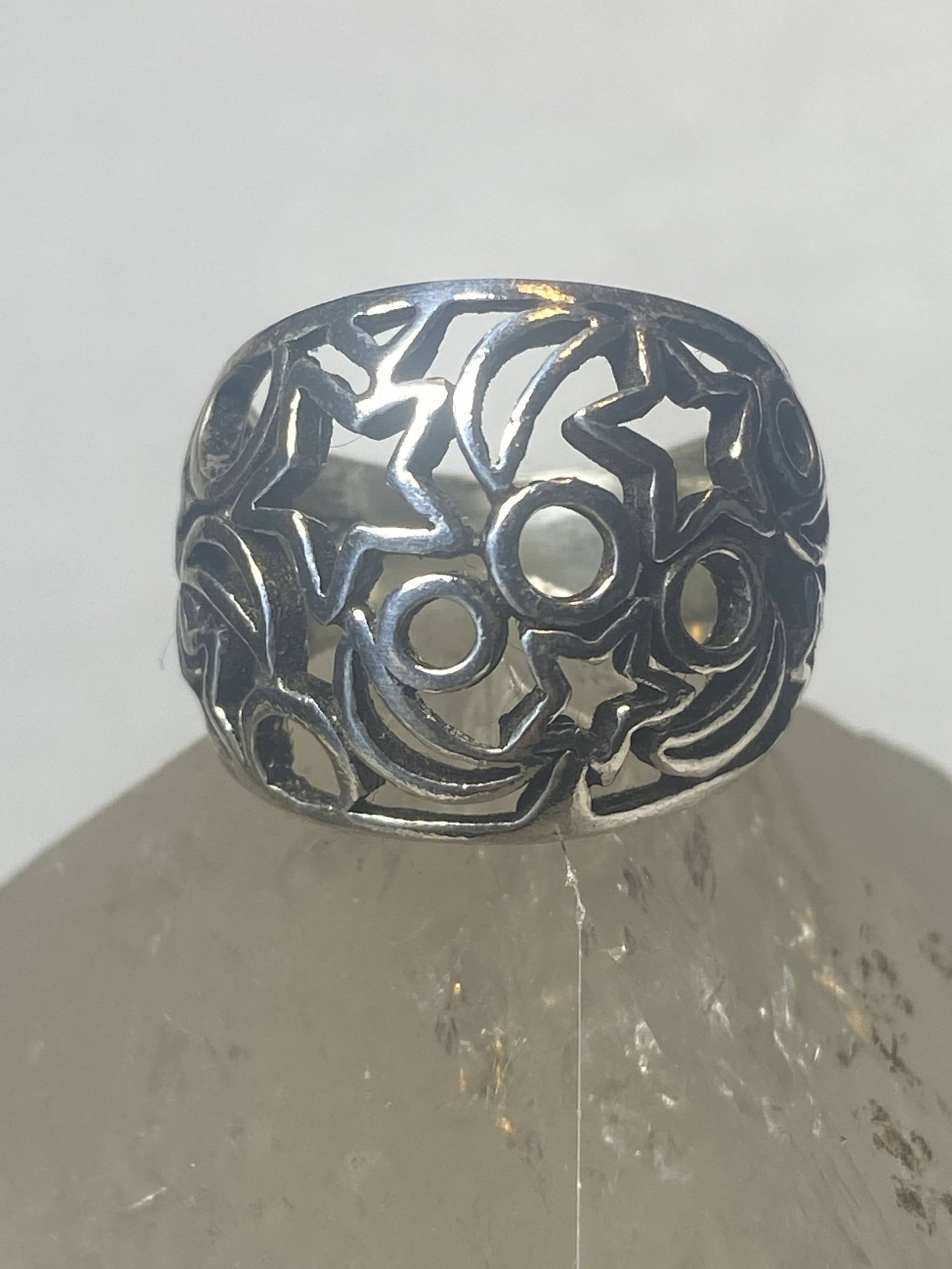 Sterne Ring Sterling Silber Zigarrenband Damen Mädchen Größe 5, 50 von Silvercity925