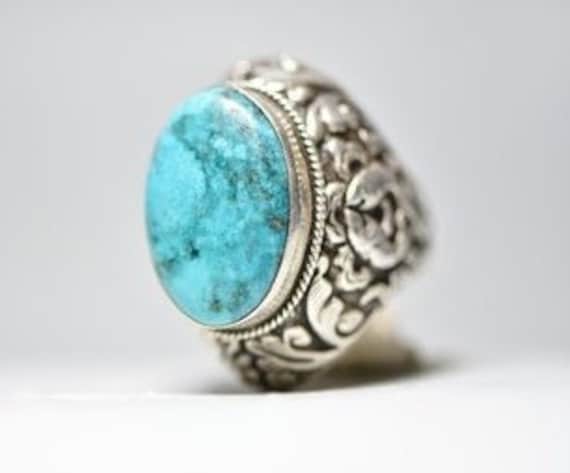 Türkis Ring Größe 8 Fisch Design Boho Bulky Chunky Sterling Silber Frauen von Silvercity925