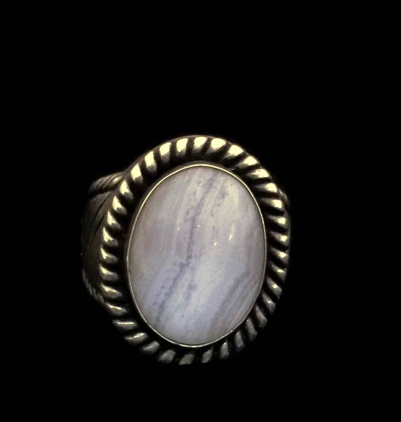 Vintage Carolyn Pollack Sterling Silber Blauer Spitze Achat Ring - Größe 7 von Silvercity925