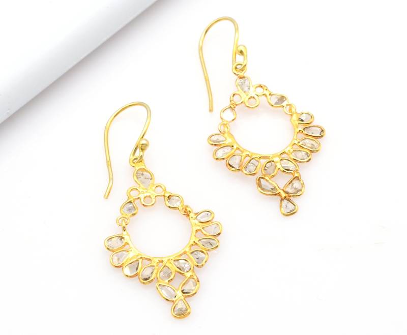 1.65 Ctw Natürliche Polki Diamant Ohrring 925 Steling Silber Handgemachter Echter Jahrestag Geschenk von SilverdiamondjStudio