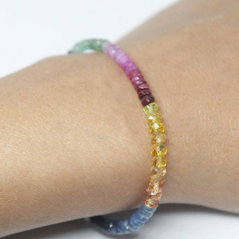 Multi Saphir Regenbogen Armband 925 Sterling Silber Echtes Feines Handgemachtes Einzigartiges Weihnachtsgeschenk von SilverdiamondjStudio