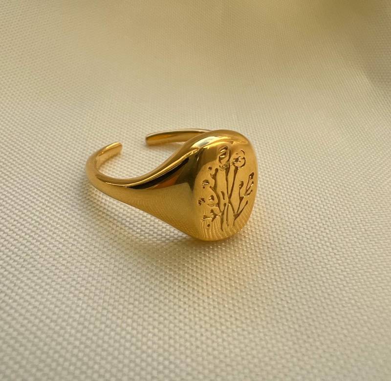 Blütenverzierter Statement Ring in Silber 925 Mit Goldüberzug von SilverellaStore