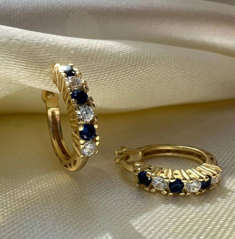 Creolen Royalblau Und Weiß in Gold Silber 925 von SilverellaStore