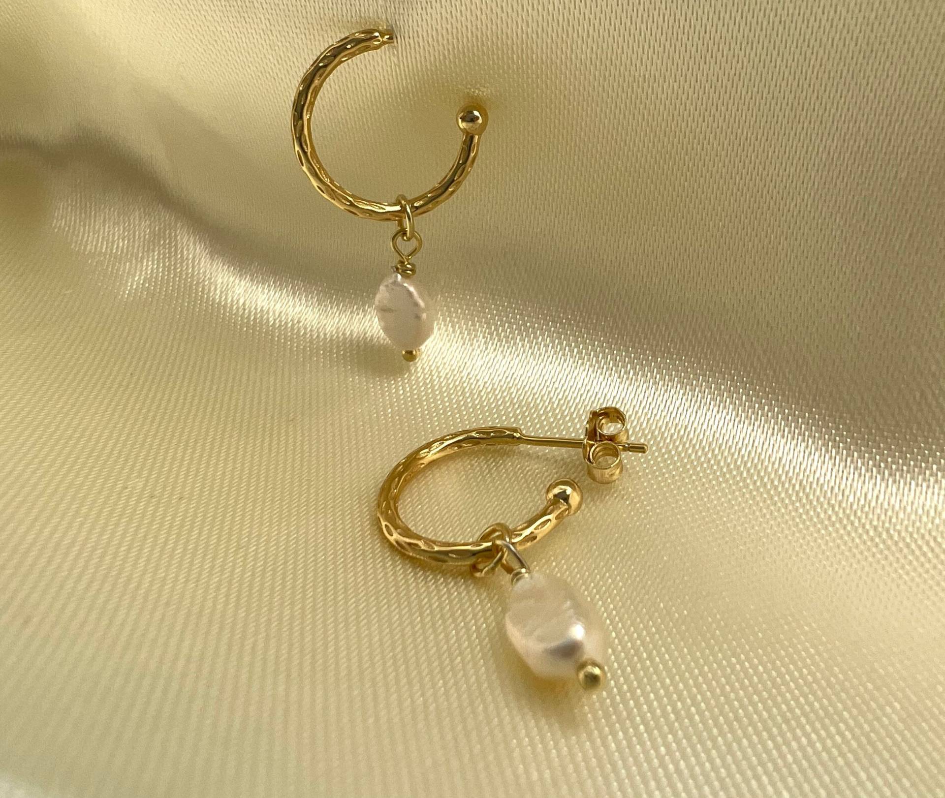 Perlen Hänge Creolen in Silber 925 Plated Gold von SilverellaStore