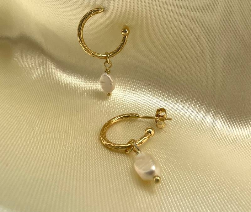 Perlen Hänge Creolen in Silber 925 Plated Gold von SilverellaStore