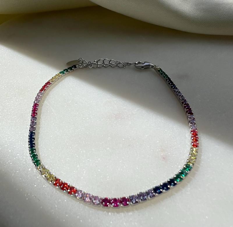 Regenbogen Tennisarmband in Silber 925 von SilverellaStore