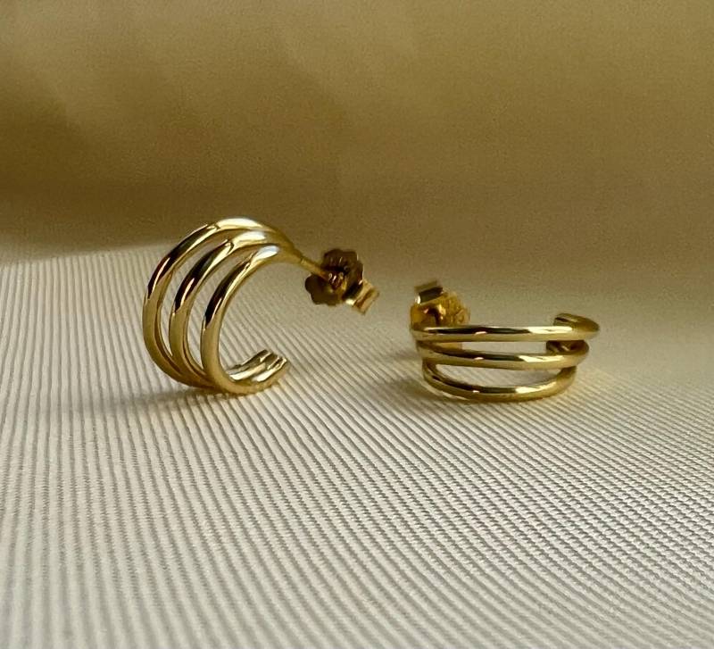 Trendy Triple Hoop Creolen in Gold Silber 925 von SilverellaStore