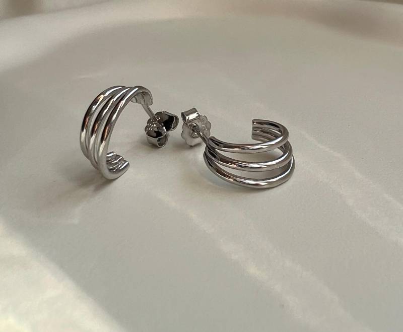 Trendy Triple Hoop Creolen in Silber 925 von SilverellaStore